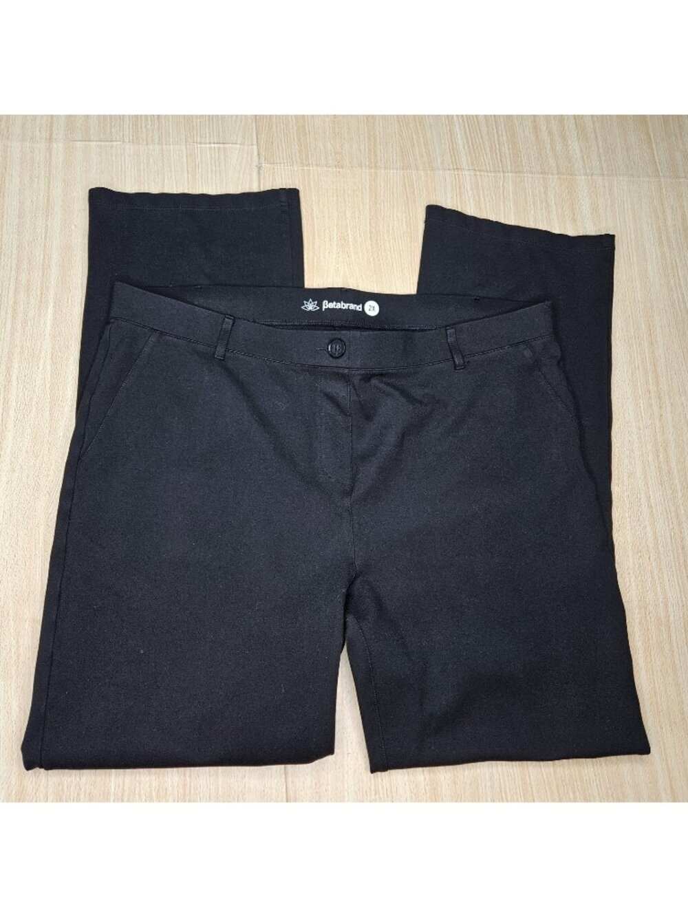 Betabrand Womens Plus Black Stretchy Elastic Waist Straight Leg Pants 2X